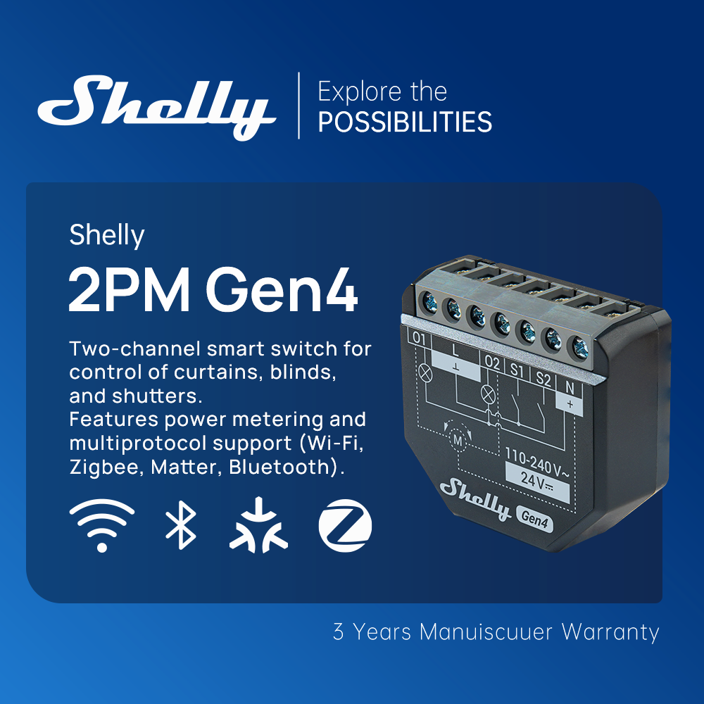 Shelly 2PM Gen4 Zigbee 2-kanaa - Shelly Relay Module recensie en prijs